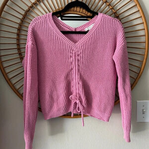 Sincerely Jules drawstring pink knit sweater V neck size M fits small